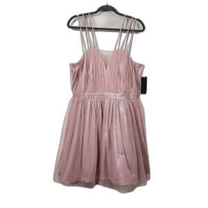 City Studio Shimmer Fit & Flare Mini Dress Women Size 16W Rose Silver Party